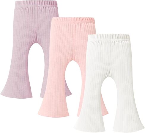 3 Pack Baby Girls Pants Solid Ruffled Ribbed Toddler Flared Pants Newborn Bell Bottoms Infant Leggings in Kuwait