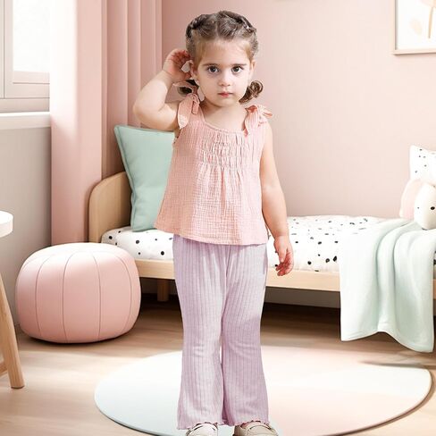 3 Pack Baby Girls Pants Solid Ruffled Ribbed Toddler Flared Pants Newborn Bell Bottoms Infant Leggings in Kuwait