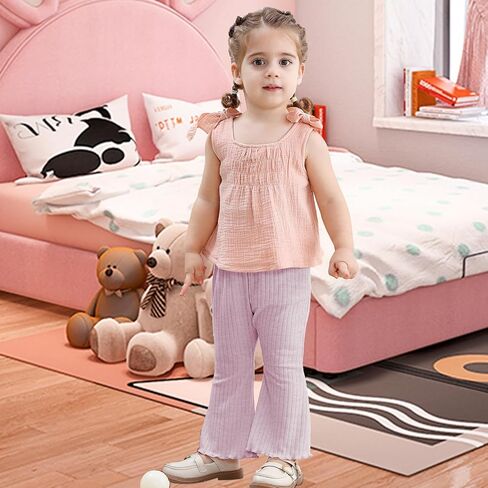 3 Pack Baby Girls Pants Solid Ruffled Ribbed Toddler Flared Pants Newborn Bell Bottoms Infant Leggings in Kuwait
