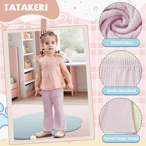 3 Pack Baby Girls Pants Solid Ruffled Ribbed Toddler Flared Pants Newborn Bell Bottoms Infant Leggings in Kuwait