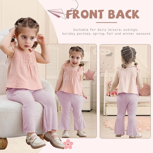 3 Pack Baby Girls Pants Solid Ruffled Ribbed Toddler Flared Pants Newborn Bell Bottoms Infant Leggings in Kuwait
