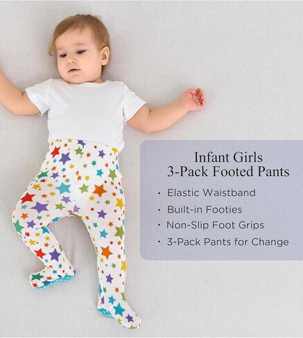 Bamboo Viscose 3-Pack Newborn Pants for Infant Girls Baby Footed Pants in Saudi Arabia