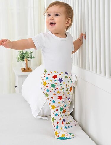 Bamboo Viscose 3-Pack Newborn Pants for Infant Girls Baby Footed Pants in Saudi Arabia