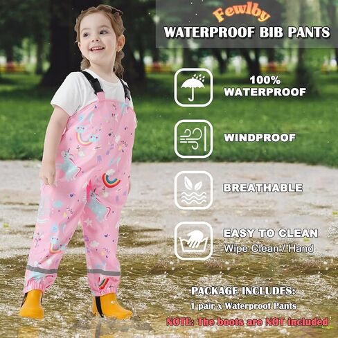 Kids Waterproof Rain Bib Pants, Boys Girls Rain Pants Cartoon Rain Trousers Lightweight Rainwear for Toddlers in Saudi Arabia