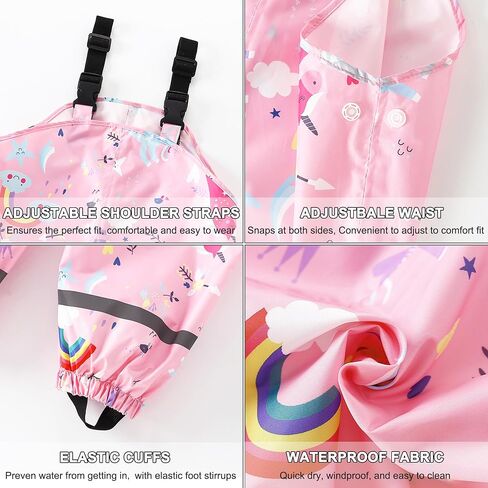 Kids Waterproof Rain Bib Pants, Boys Girls Rain Pants Cartoon Rain Trousers Lightweight Rainwear for Toddlers in Saudi Arabia