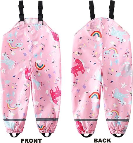 Kids Waterproof Rain Bib Pants, Boys Girls Rain Pants Cartoon Rain Trousers Lightweight Rainwear for Toddlers in Saudi Arabia
