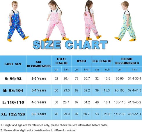 Kids Waterproof Rain Bib Pants, Boys Girls Rain Pants Cartoon Rain Trousers Lightweight Rainwear for Toddlers in Saudi Arabia