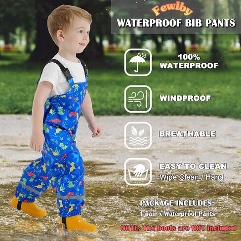 Kids Waterproof Rain Bib Pants, Boys Girls Rain Pants Cartoon Rain Trousers Lightweight Rainwear for Toddlers in Saudi Arabia