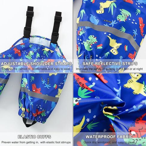 Kids Waterproof Rain Bib Pants, Boys Girls Rain Pants Cartoon Rain Trousers Lightweight Rainwear for Toddlers in Saudi Arabia