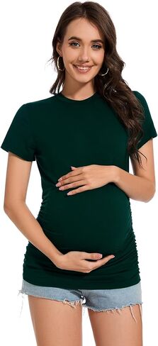 Smallshow Women's Maternity Shirts Crew Neck Short Sleeve Pregnancy Clothes 3 Pack in Kuwait