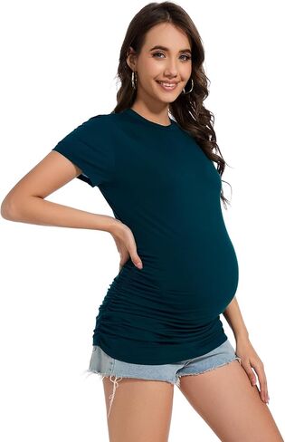 Smallshow Women's Maternity Shirts Crew Neck Short Sleeve Pregnancy Clothes 3 Pack in Kuwait