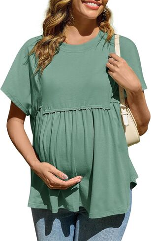 Yousify Women's Maternity Shirts Short Sleeve Crew Neck Tunic Tops Casual Babydoll Spring Summer Blouses Clothes in Saudi Arabia