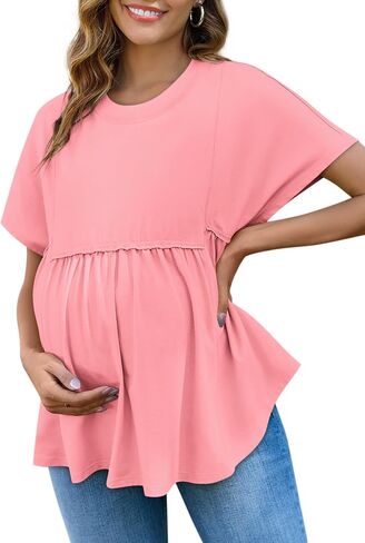 Yousify Women's Maternity Shirts Short Sleeve Crew Neck Tunic Tops Casual Babydoll Spring Summer Blouses Clothes in Saudi Arabia
