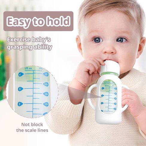 3 Pack Silicone Sleeves for Dr Brown Natural Glass Baby Bottles, Food Grade Anti Breakage Baby Bottle Holder with Handles and 3pcs Travel Bottle Caps (White+Pink+Grey, 4oz) in Kuwait