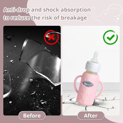 3 Pack Silicone Sleeves for Dr Brown Natural Glass Baby Bottles, Food Grade Anti Breakage Baby Bottle Holder with Handles and 3pcs Travel Bottle Caps (White+Pink+Grey, 4oz) in Kuwait