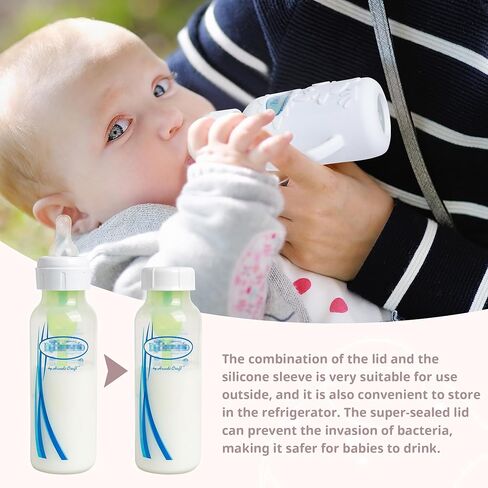 3 Pack Silicone Sleeves for Dr Brown Natural Glass Baby Bottles, Food Grade Anti Breakage Baby Bottle Holder with Handles and 3pcs Travel Bottle Caps (White+Pink+Grey, 4oz) in Kuwait