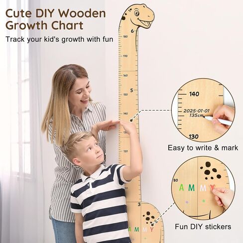FIOBEE Growth Chart for Wall Wooden Kids Height Chart with DIY Stickers Cute Height Measurement Ruler for Toddler Baby Boys Girls Nursery Room Decor, Dinosaur in Saudi Arabia