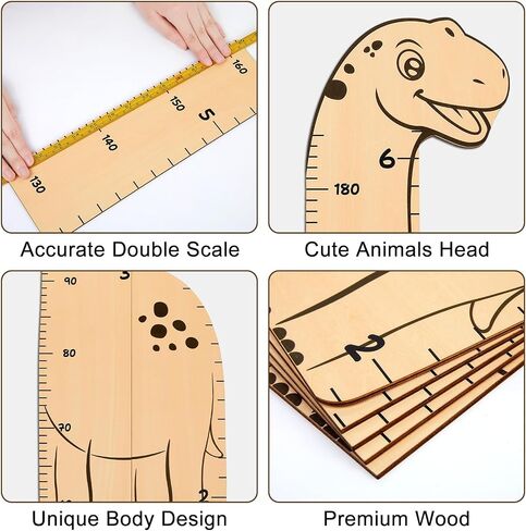 FIOBEE Growth Chart for Wall Wooden Kids Height Chart with DIY Stickers Cute Height Measurement Ruler for Toddler Baby Boys Girls Nursery Room Decor, Dinosaur in Saudi Arabia