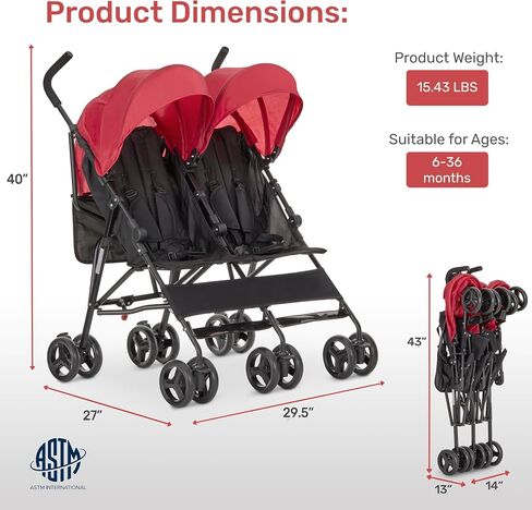 Dream On Me Twin Venture Umbrella Stroller in Red in Saudi Arabia