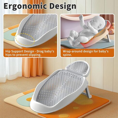 Baby Bathtub Support for Babies 0-6 Months, Foldable Portable Infant Bathtub, Ergonomic Mesh Baby Bath Tub, Grey in Saudi Arabia