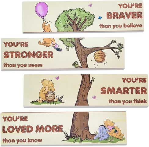 PAMBO Winnie Bear Baby Shower Decorations, 4-Panel Wooden Nursery Decor Room Inspirational Wall Art, Motivational Quote Signs in Kuwait