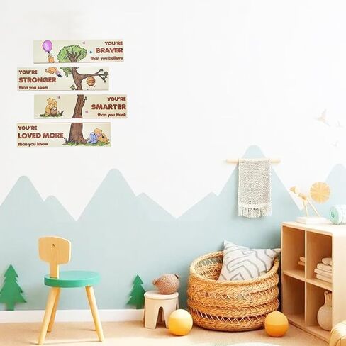 PAMBO Winnie Bear Baby Shower Decorations, 4-Panel Wooden Nursery Decor Room Inspirational Wall Art, Motivational Quote Signs in Kuwait