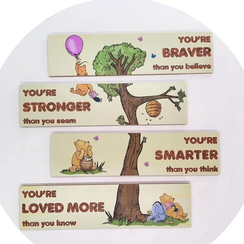 PAMBO Winnie Bear Baby Shower Decorations, 4-Panel Wooden Nursery Decor Room Inspirational Wall Art, Motivational Quote Signs in Kuwait