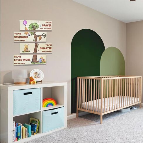 PAMBO Winnie Bear Baby Shower Decorations, 4-Panel Wooden Nursery Decor Room Inspirational Wall Art, Motivational Quote Signs in Kuwait