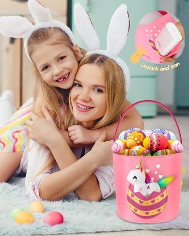 Swooflia لطيف Bunny Easter Basket for Kids - حقائب كبيرة مخصصة تشمل دمية واحدة صغيرة من أفلامي واحد لي اسم دلو أول لعبة Easter Egg Hunts ، هدية للفتيات الصبيان طفل الأطفال in Kuwait