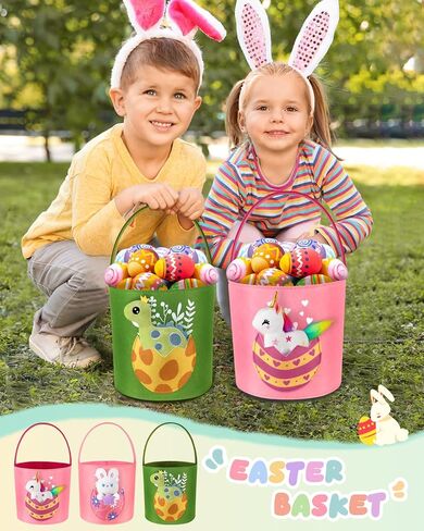 Swooflia لطيف Bunny Easter Basket for Kids - حقائب كبيرة مخصصة تشمل دمية واحدة صغيرة من أفلامي واحد لي اسم دلو أول لعبة Easter Egg Hunts ، هدية للفتيات الصبيان طفل الأطفال in Kuwait
