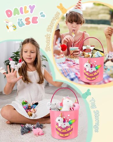 Swooflia لطيف Bunny Easter Basket for Kids - حقائب كبيرة مخصصة تشمل دمية واحدة صغيرة من أفلامي واحد لي اسم دلو أول لعبة Easter Egg Hunts ، هدية للفتيات الصبيان طفل الأطفال in Kuwait