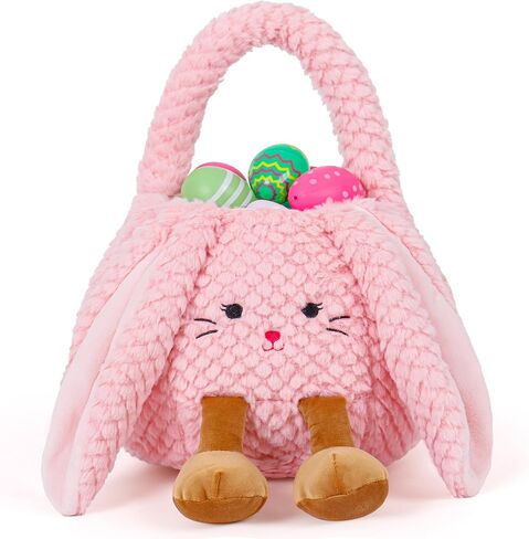 Easter Basket Plush for Kids, Cute Bunny Easter Bucket Egg Hunt Bag Boys Girls Festivals Gift in Kuwait