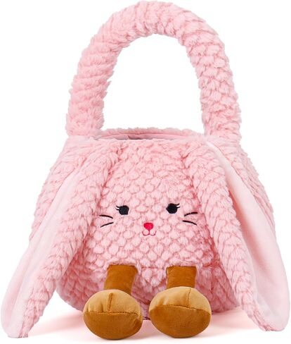 Easter Basket Plush for Kids, Cute Bunny Easter Bucket Egg Hunt Bag Boys Girls Festivals Gift in Kuwait