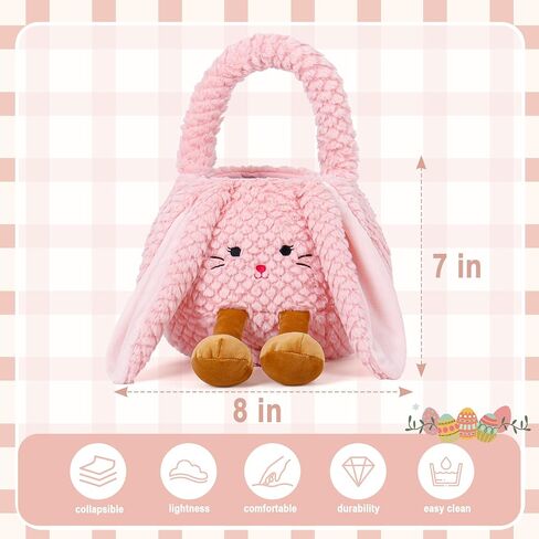 Easter Basket Plush for Kids, Cute Bunny Easter Bucket Egg Hunt Bag Boys Girls Festivals Gift in Kuwait