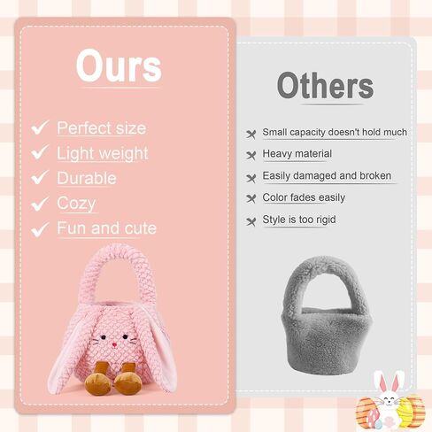 Easter Basket Plush for Kids, Cute Bunny Easter Bucket Egg Hunt Bag Boys Girls Festivals Gift in Kuwait