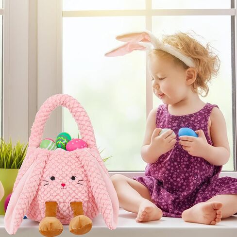 Easter Basket Plush for Kids, Cute Bunny Easter Bucket Egg Hunt Bag Boys Girls Festivals Gift in Kuwait