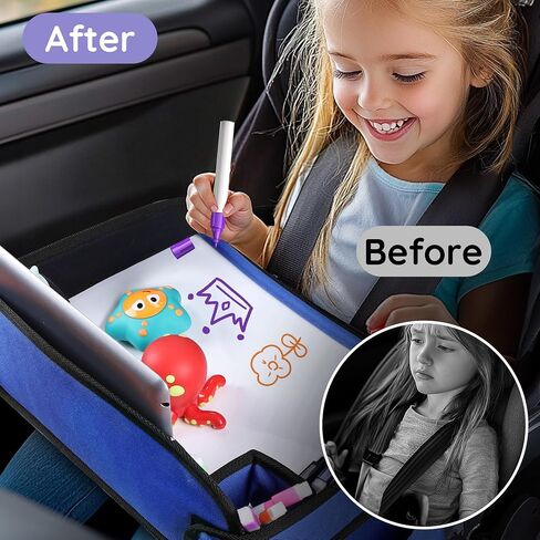 2Pcs Kids Travel Tray, Travel Tray for Kid with Drawing Kit, Carseat Trays for Toddler, Toddler Road Trip Essentials, Blue in Saudi Arabia