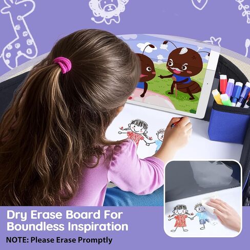 2Pcs Kids Travel Tray, Travel Tray for Kid with Drawing Kit, Carseat Trays for Toddler, Toddler Road Trip Essentials, Blue in Saudi Arabia
