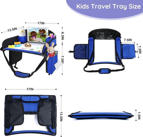 2Pcs Kids Travel Tray, Travel Tray for Kid with Drawing Kit, Carseat Trays for Toddler, Toddler Road Trip Essentials, Blue in Saudi Arabia