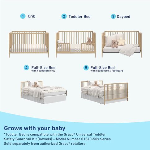 Graco Teddi 4-in-1 Convertible Mini Crib with Bonus Mattress, Driftwood | GREENGUARD Gold Certified, 2.75-Inch Water Resistant Mattress Included, Small Spaces Crib, Easy 30-Minute Assembly in Saudi Arabia