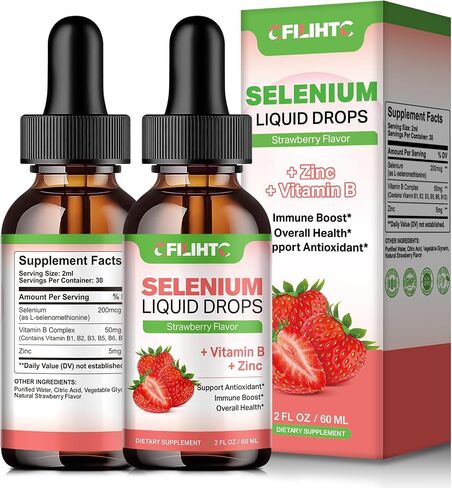 Selenium Liquid Drops, 200mcg Liquid Selenium Supplement with Vitamin C & Zinc, Support for Immune System, Antioxidant & Heart Health, High Absorption, Pineapple Flavor, 2 Fl Oz in Saudi Arabia