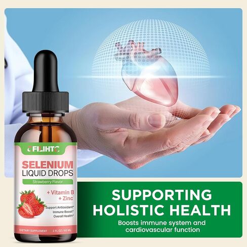 Selenium Liquid Drops, 200mcg Liquid Selenium Supplement with Vitamin C & Zinc, Support for Immune System, Antioxidant & Heart Health, High Absorption, Pineapple Flavor, 2 Fl Oz in Saudi Arabia