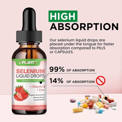 Selenium Liquid Drops, 200mcg Liquid Selenium Supplement with Vitamin C & Zinc, Support for Immune System, Antioxidant & Heart Health, High Absorption, Pineapple Flavor, 2 Fl Oz in Saudi Arabia