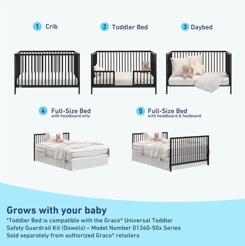 Graco Teddi 5-in-1 Convertible Crib & Changer with Drawer (Olive) – GREENGUARD Gold Certified Baby Crib Crafted from Wood, Converts to Toddler Bed, Daybed, and Full-Size Bed in Kuwait