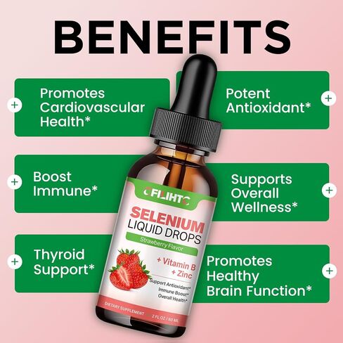 Selenium Liquid Drops, 200mcg Liquid Selenium Supplement with Vitamin C & Zinc, Support for Immune System, Antioxidant & Heart Health, High Absorption, Pineapple Flavor, 2 Fl Oz in Saudi Arabia