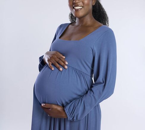 Motherhood Maternity Women's Long Sleeve Empire Waist Maxi Pregnancy Dress in Kuwait