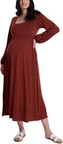 Motherhood Maternity Women's Long Sleeve Empire Waist Maxi Pregnancy Dress in Kuwait
