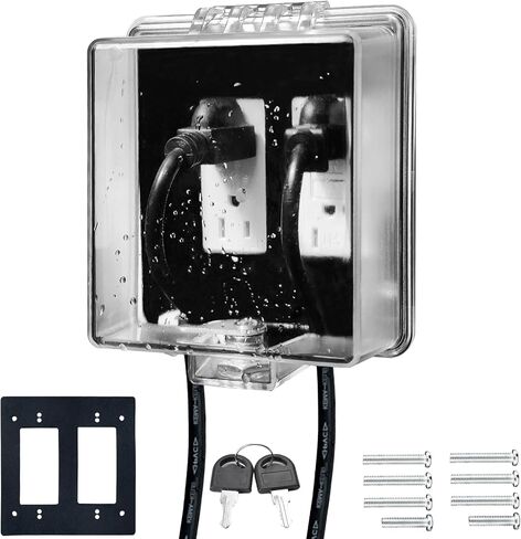 2 -Gang Baby Safety Duale Cover Box - قفل المفاتيح للحصول على تدقيق أفضل بكثير للطفل ، وتشغيل أسهل ، وتثبيت بسيط من 4 خطوات ، ويوفر مساحة إضافية في الداخل ، والمحولات ، و Clear in Kuwait