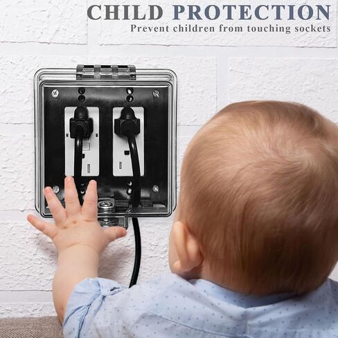2 -Gang Baby Safety Duale Cover Box - قفل المفاتيح للحصول على تدقيق أفضل بكثير للطفل ، وتشغيل أسهل ، وتثبيت بسيط من 4 خطوات ، ويوفر مساحة إضافية في الداخل ، والمحولات ، و Clear in Kuwait