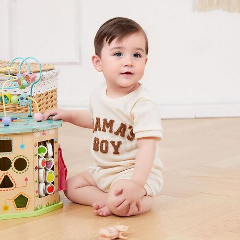 Douhoow Baby Boy Summer Outfits Short Sleeve Mamas Boy Little Dude Embroidery Boy Romper Shorts Set Infant Waffle Clothes in Kuwait